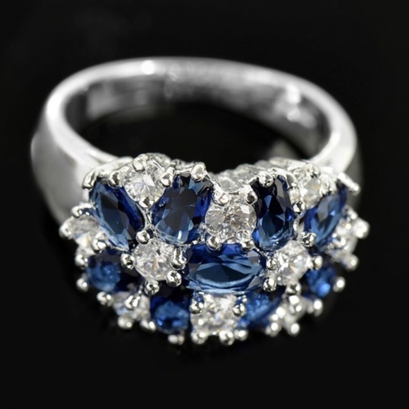 Sterling Silver Sapphire and White Topaz Ring